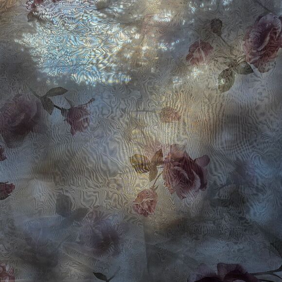 Sara Roses Semi-Sheer Window Scarf – Rose & Gray, 59"x144" Grandma Style Cottage - Picture 4 of 6